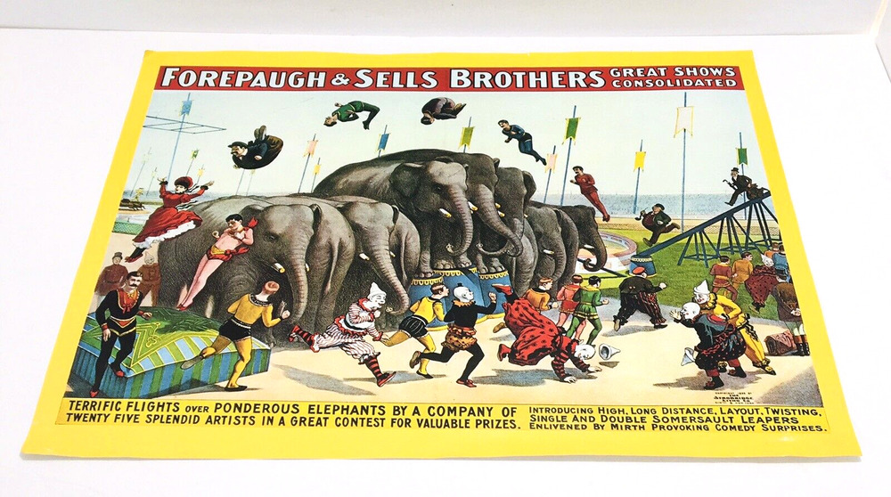 Vtg 1970's Circus Poster Forepaugh & Sells Brothers Strobridge Litho Co 1899